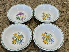 Thomson Pottery Floral Garden Soup Cereal Bowls Set 4 -7" Botanical Stoneware EC