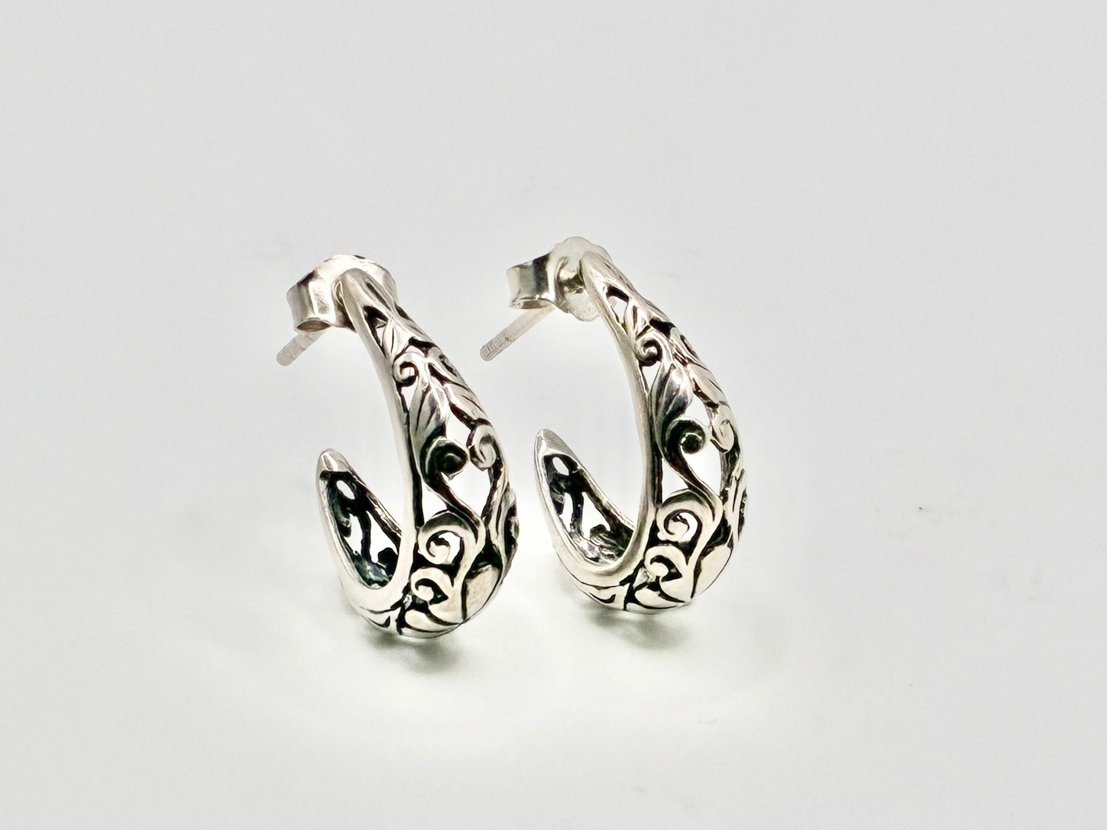 Silver Scrollwork Half-Hoop Earrings - image 1