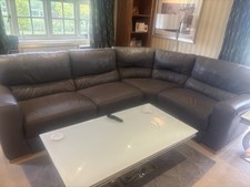 Grey Leather Corner Sofa 4 Seater w/ Matching Footstool L274 W231 H81