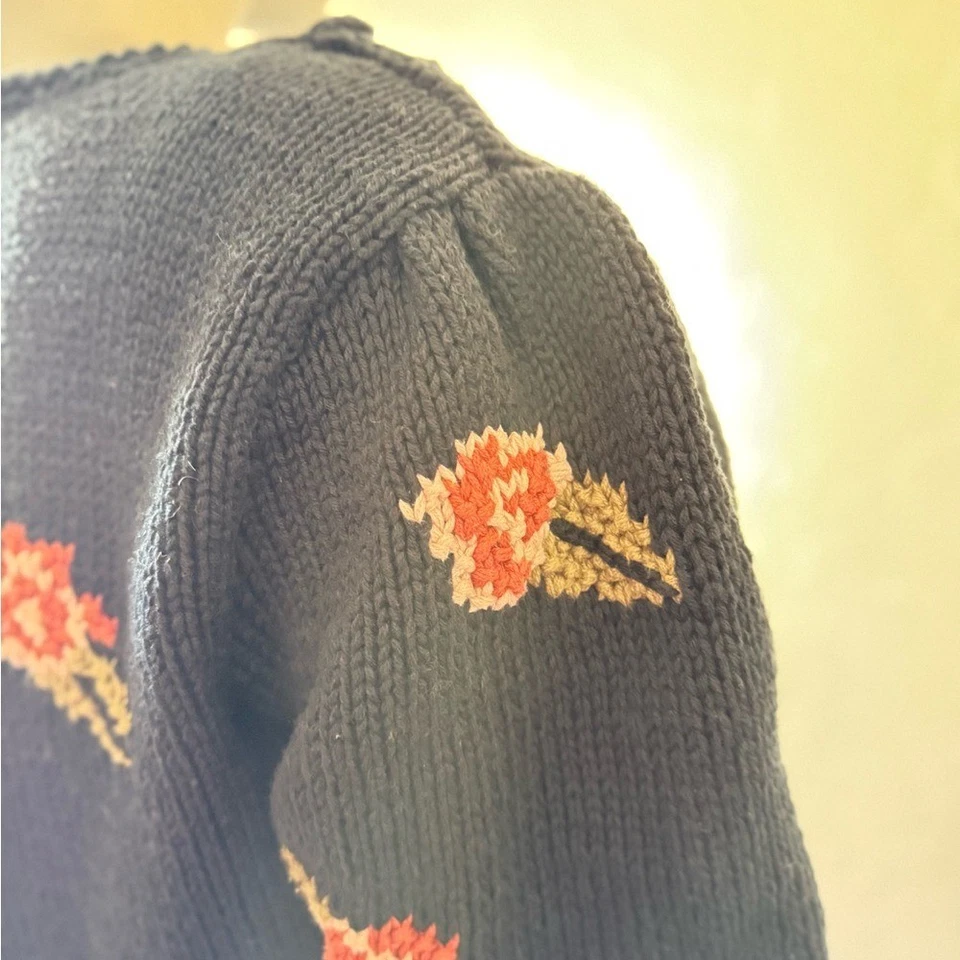 Suéter Liz Claiborne Vintage Floral Oscuro Tejido a Mano Algodón Capricho Foto 3 de 4