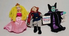 Vintage Set of 3 Disney Sleeping Beauty Beanie Aurora Phillip Maleficent w Tags