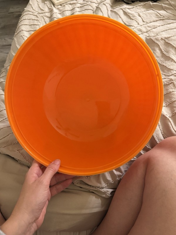 Orange Plastic Round Serving Bowl, Solid Pattern, One-Piece Set