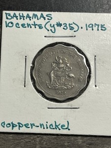 1975 Bahamas 10 Cent Coin, KM#61, Copper-Nickel, Scalloped, Two-Bonefish Design