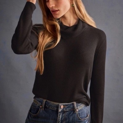 CABI Easy Fit Turtleneck Sweater Black Sz L #4852 EUC