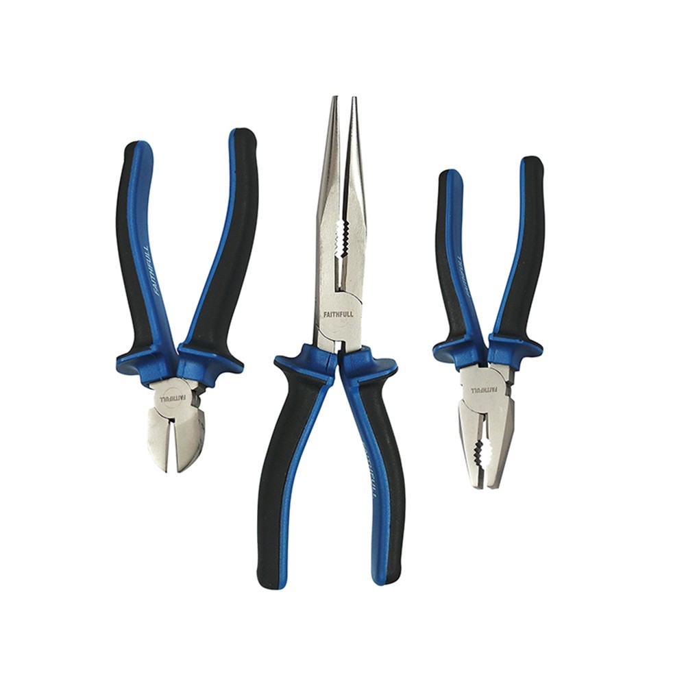 Faithfull 3-Piece Plier Set (Combination, Diagonal Cutting & Long Nose) - Image 4