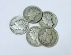 MERCURY SILVER DIMES LOT OF 5 - 90% SILVER FREE SHIPPING #8735