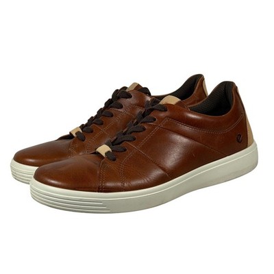ECCO Soft 7 Mens EU 42 US 8-8.5 Leather Sneakers Cognac Brown Low Top Shoes