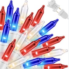 100 count Patriotic String Lights Red White Blue Mini Lights with White Wire