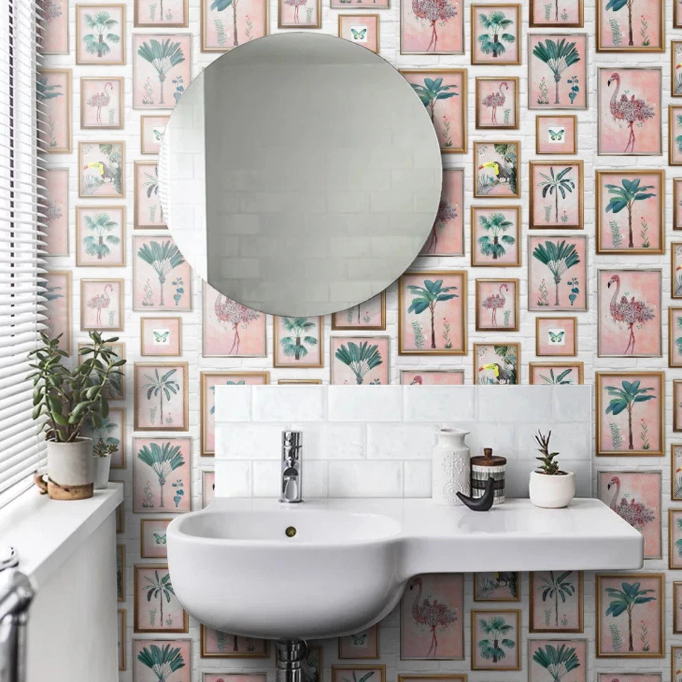 Fresco Tropical Frame Multi Wallpaper Palmtree Picture Frames Flamingo Tree - Image 4 of 4