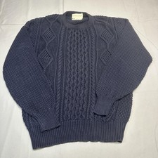 Vintage Lord Jeff Sweater Mens Large Blue Cotton Chunky Fisherman Cable Knit USA