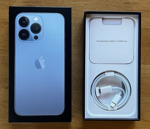 Apple iPhone 13 Pro 256 Go Bleu Sierra Boîte vide avec câble de charge et éjecteur SIM