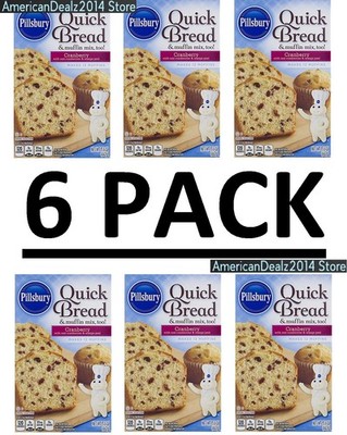 6 PACK - Pillsbury Cranberry Quick Bread Mix 15.6 oz (Total 93.6 oz)
