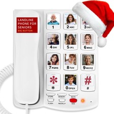 Uvital Big Button Phone for Seniors, Corded Landline, SOS, 10 Speed Dial