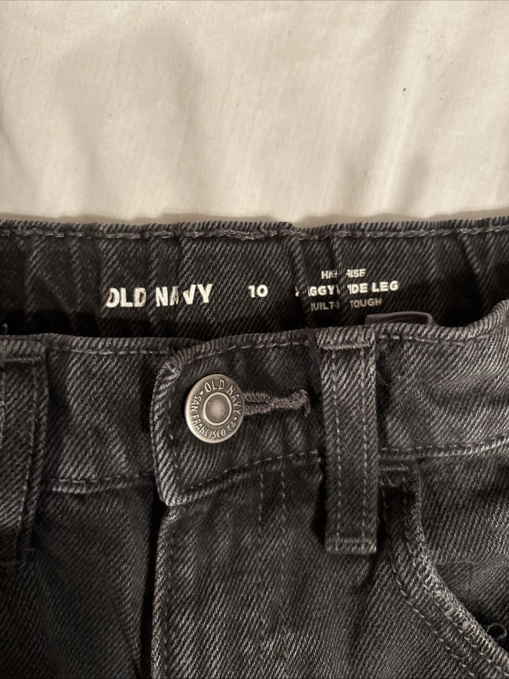 Pantalones de mezclilla unisex holgados de pierna ancha juveniles talla 10 ajustables gris oscuro/negro desteñido Foto 4 de 4