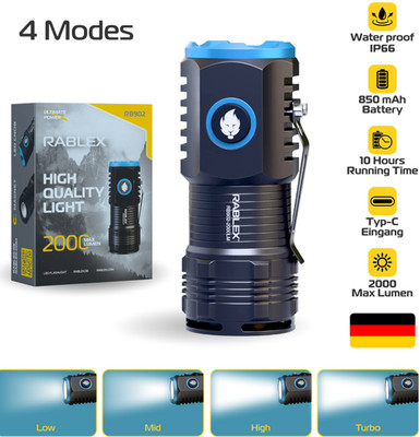 LED Taschenlampe 2000 Lumen Superhell   USB Aufladbar, 4 Modi, IPX6 Wasserdicht