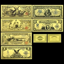 1896 and 1899 Years US 1 2 5 Dollars 6pcs Gold Foil Plastic Banknotes Art Crafts