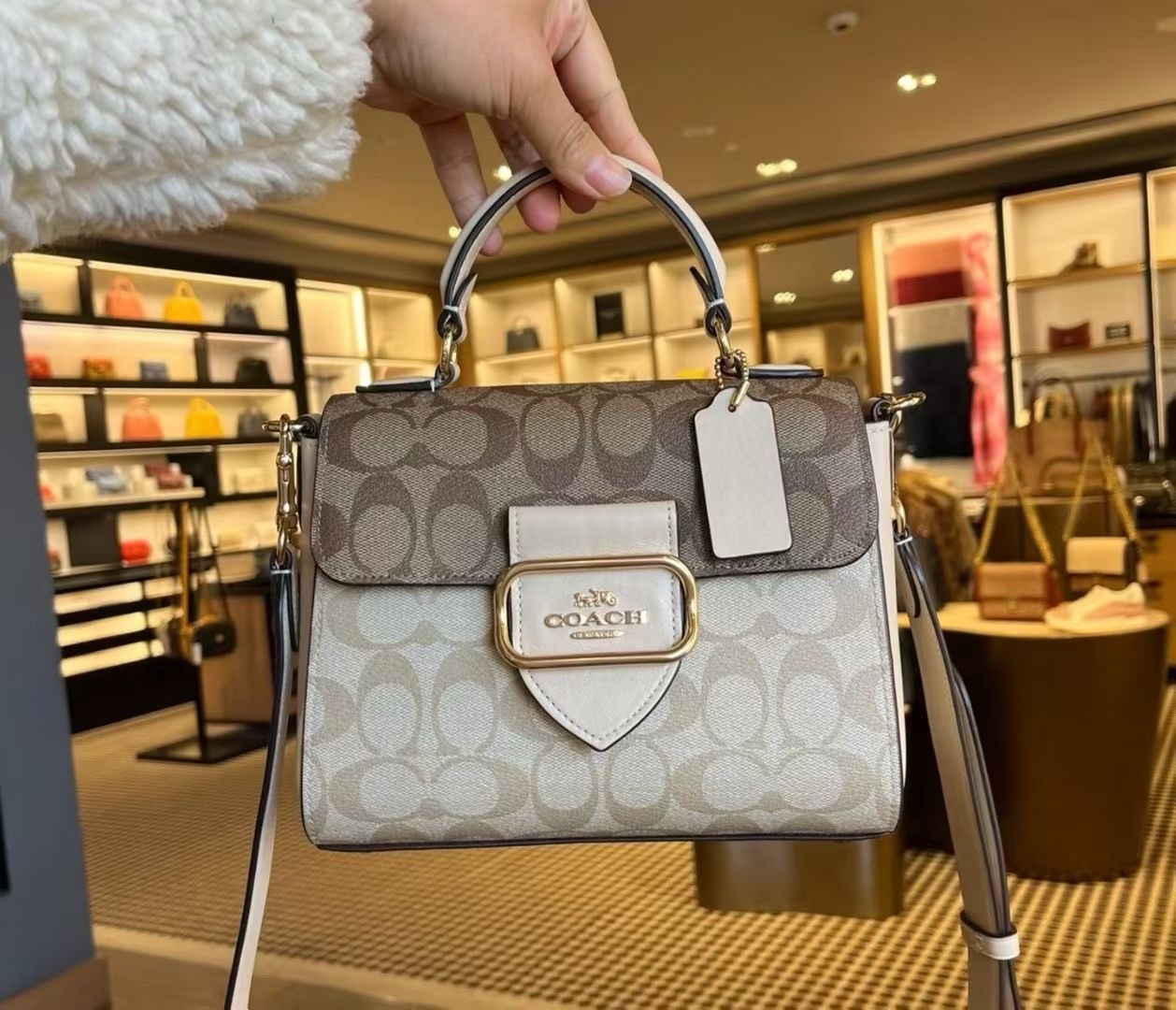 COACH MORGAN TOP HANDLE SATCHEL BAG IN BLOCKED SIGNATURE CANVAS