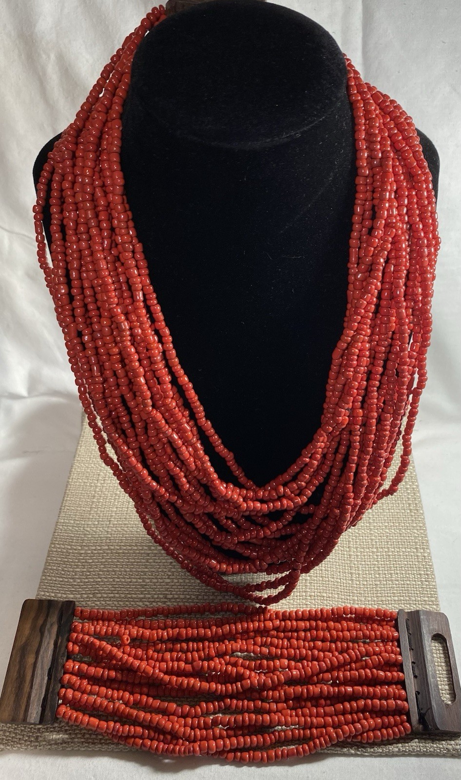 Red Multi Strand Beaded Statement Necklace & Brac… - image 3