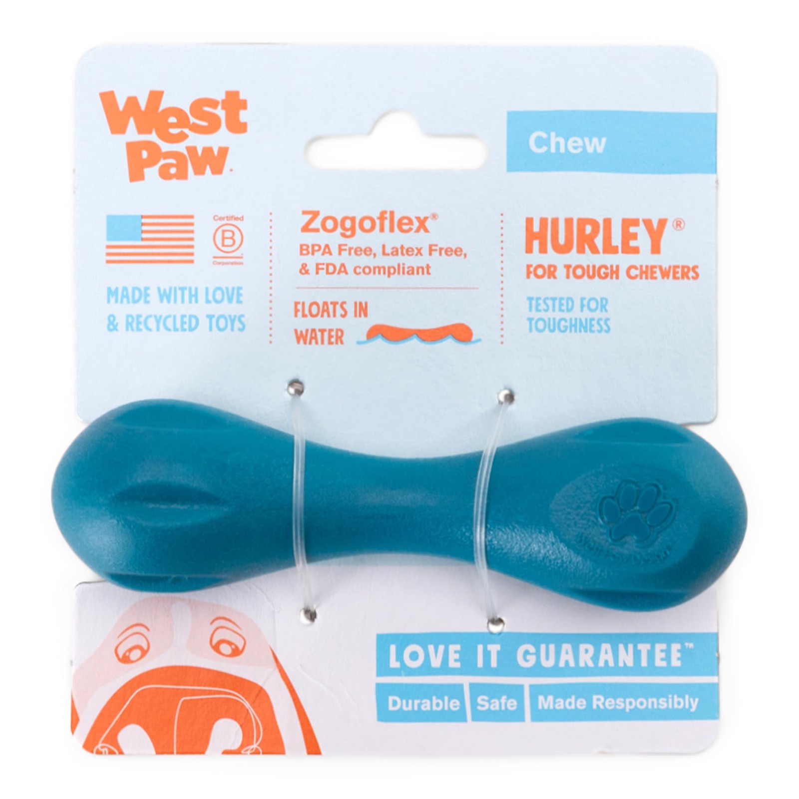 WEST PAW Hurley Dog Bone Chew Toy - Tough Chewers, Small Dog