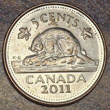 2011 Canada 5 Cents Nickel-Plated Steel Beaver KM# 491 D109