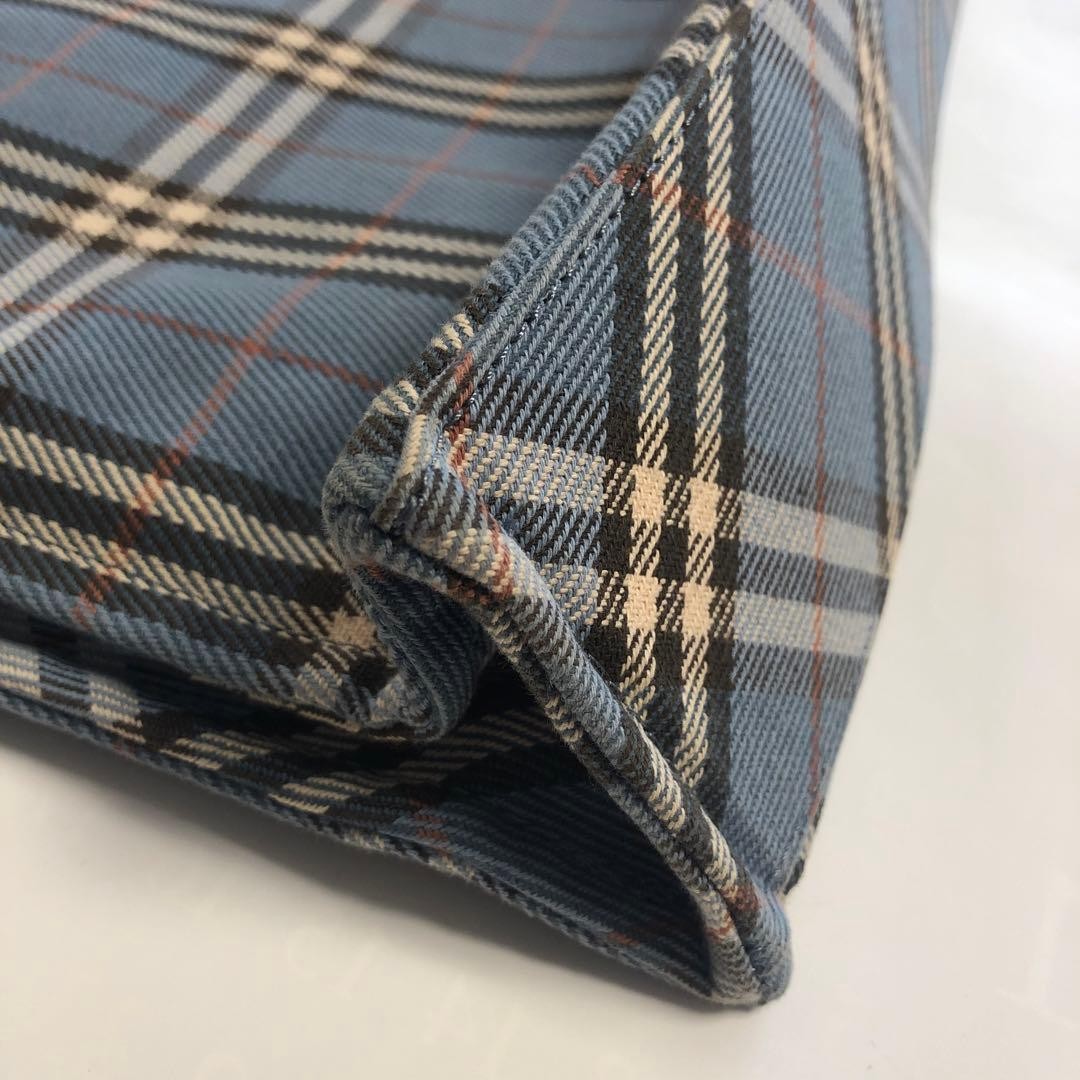 Burberry Blue Label Blue Check Cloth Square Tote Bag Handbag Canvas Bag New thumbnail 9