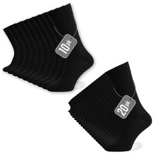 Mens Socks 10 & 20 Pack Cotton Rich Ribbed Soft Breathable Socks Flat Toe Black