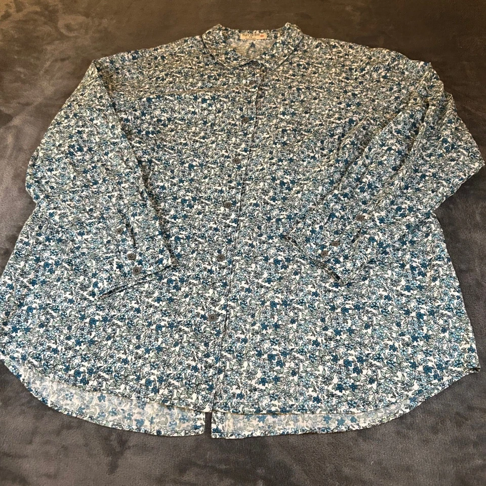 Ruff Hewn Floral Button Down Long Sleeve Shirt Blue White Blouse Top Women 2X - Image 2 of 4