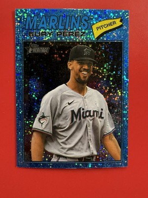 2026 Topps Heritage Chrome Light Blue Sparkle #18 Eury Perez Miami Marlins