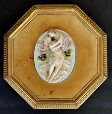Vintage Capodimonte Style Porcelain Relief Wall Plaques Romantic Couple Set