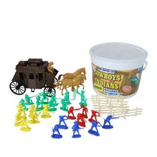 Vintage Tim Mee Toy Processed Plastic Stagecoach Cowboys Indians Bucket Set 1433