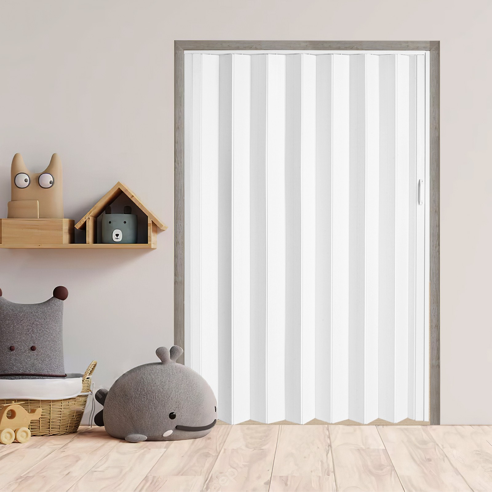 White 60x80in Interior PVC Accordion Folding Door With Mounting Hardware