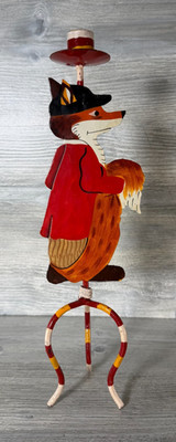 Vintage Bushy Tail Fox Candle Stick Holder Hand Painted Metal 14.5'' Tall