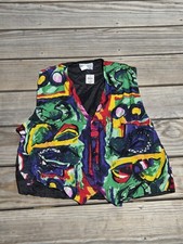 Vintage 90s City Streets Abstract Face Rayon Vest L NWT JC Penney Art To Wear