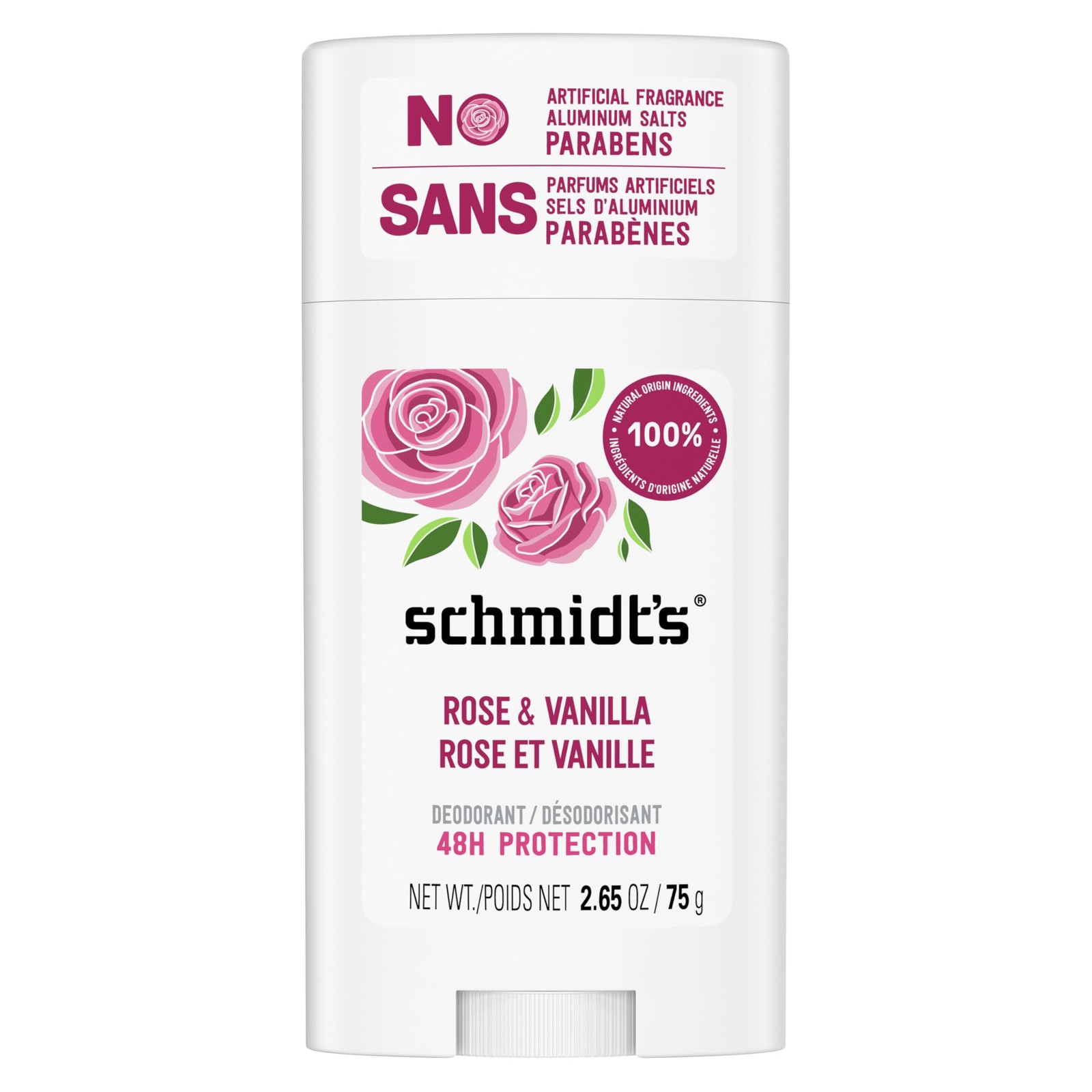 Schmidt's Rose and Vanilla Natural Deodorant Stick for Odour 75 g (Pack of 1)