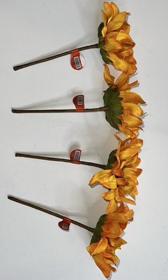 Artificial Sunflower 4pc Yellow Fall Flowers Leaf Stems Autumn Decor NWT NEW