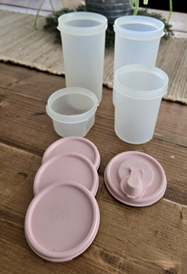 Tupperware Set of 4 Round Modular Mats Containers Storage with Lids Pink