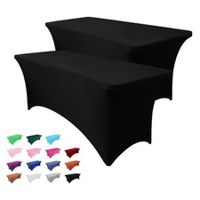 6FT Table Cloth for Rectangle Table, 2 Pack Black Tablecloths Rectangular Stretc