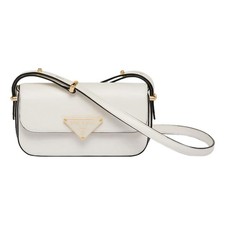 Prada Embleme Triangle Logo Soft Calfskin Crossbody Bag White NEW
