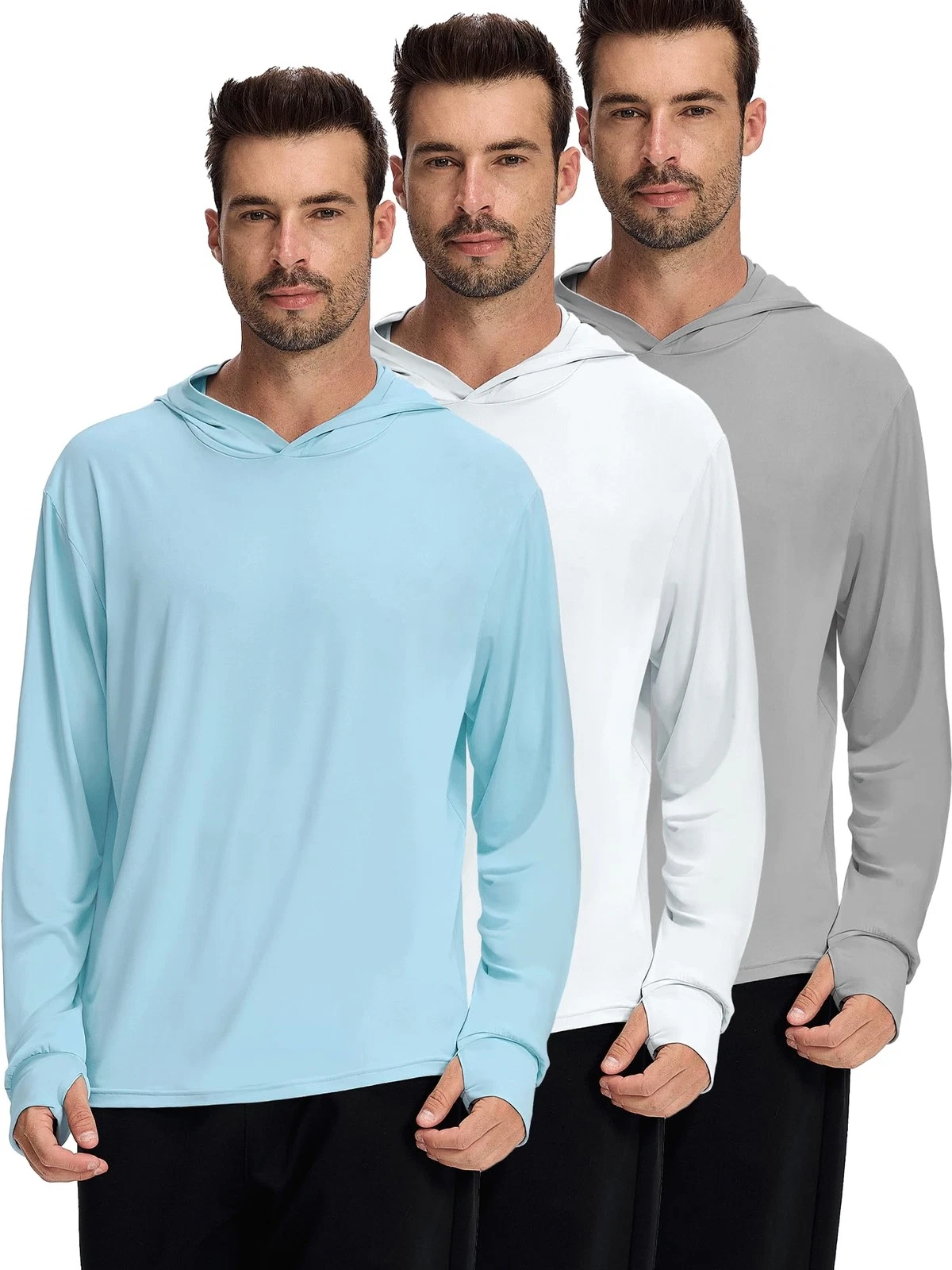 1 Or 3 Pack Men's Upf 50+ Fishing Shirts Long Sleeve Uv Sun Protection Hoodie Hi