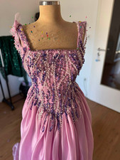 Damen Abendkleid lang M rosa/lila eckiger Aus...