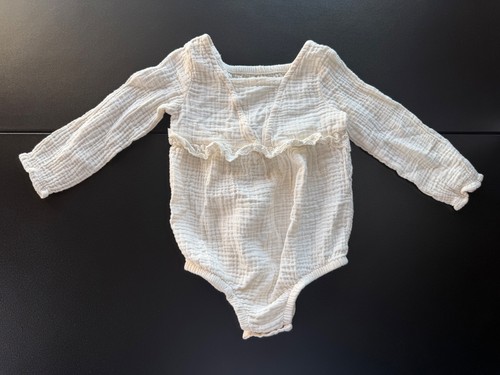 Grayson Mini Baby Girls 18M Ivory Muslin Gauze Lace Ruffle Long Sleeve Romper