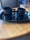 Vintage 2 Pc Frankoma Pottery Mini Creamer & Sugar Black 2.75" 1B 1A