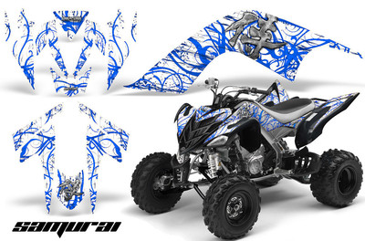 YAMAHA RAPTOR 700 06-12 GRAPHICS KIT CREATORX DECALS SAMURAI BLUE WHITE ...