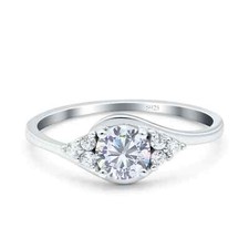 Art Deco Engagement Ring Round Simulated Cubic Zirconia 925 Sterling Silver