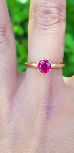 1.0ct Natural Red Ruby Solitaire Solid 14K Yellow Gold Ring Engagement Cocktail - Picture 5 of 7