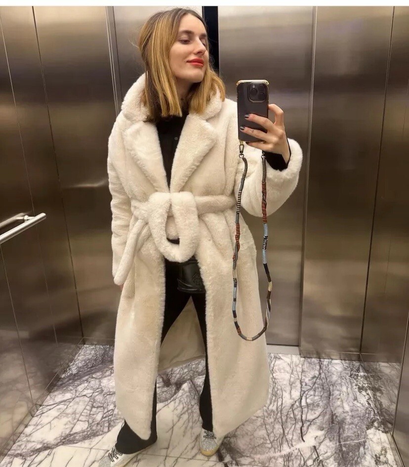 ALTRA CAPPOTTO PELLICCIA SINTETICA CON CINTURA ZARA COLLEZIONE ZW ECRU NUOVO FW24 25 TAGLIA XS 4360 249