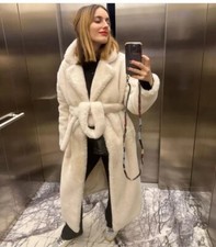 ZARA BELTED FAUX FUR COAT ZW COLLECTION ECRU NEW FW24/25 SIZE M 4360/249