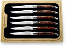 Laguiole California Steak Knives - 6 Piece Rosewood Set - In Oakwood Gift Box