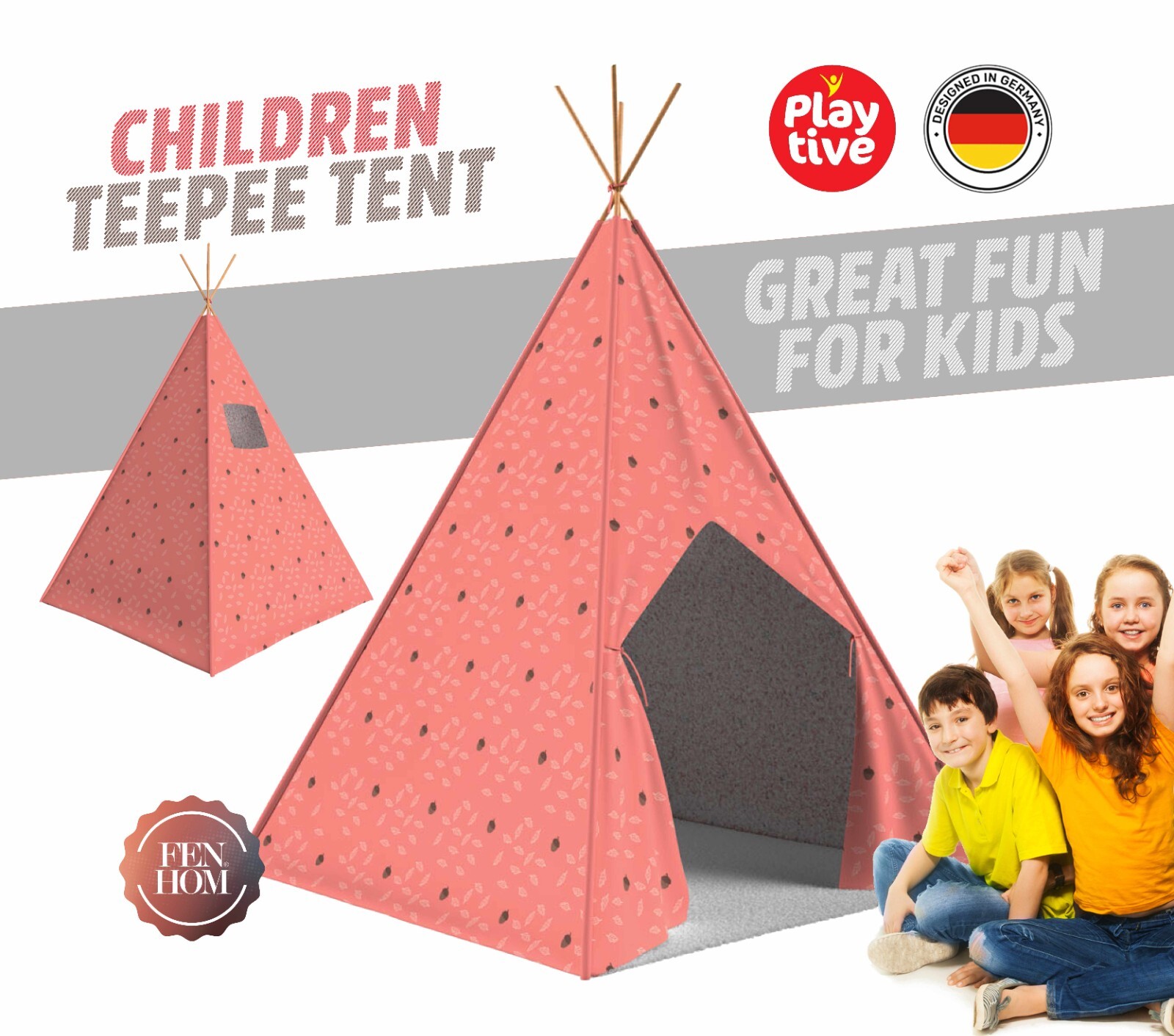Kids Teepee Tent Premium Quality Indoor Outdoor Sturdy Children Wigwam - Orange