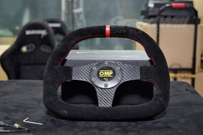 OMP 330mm 13' Suede Leather Carbon Fiber Flat Racing Sport Rally Steering Wheel